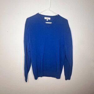 Men's Turnbury Blue Extra Fine Merino Wool Long Sleeve Sweater Size Large